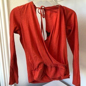 Moda International faux wrap top - orange, sparkly